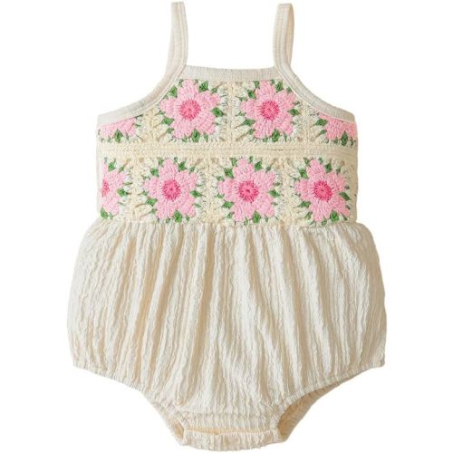 Baby Girl Floral Crochet Romper Summer Sleeveless Newborn Bodysuit with Spaghetti Straps One-Piece Outfit 0–18 Months