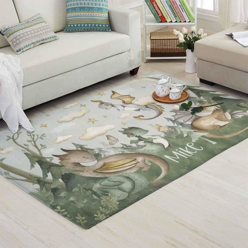 Little Dragon Nursery Rug Baby Dino Carpet Custom Name Nursery Mat Baby Boys Room Decor Kids Playroom Mat Baby Shower Gift Back To School