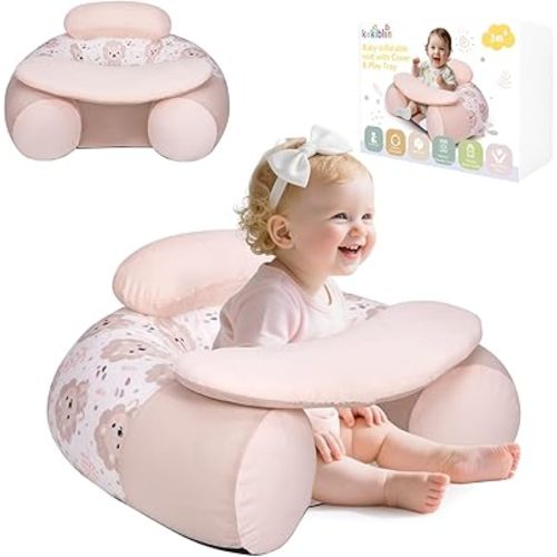 KAKIBLIN Baby Sit Me Up Seat, Inflatable Baby Seat with Cover for Babies 3-36 Months,Portable,Inflatable Sit & Play Floor Seats for Sitting Up for 3 Months Pink