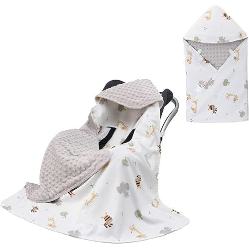 Baby Car Seat Blanket-Universal Car Seat Covers,Warm Swaddle Blankets for Infants Newborn,Boys and Girls Baby Bunting for Stroller,35"x35" (Gray Giraffe)
