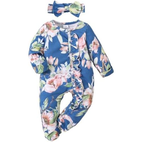 Yvowming Newborn Baby Girl Clothes Ruffle Jumpsuit Romper Infant Coming Home Outfit for Baby Girl