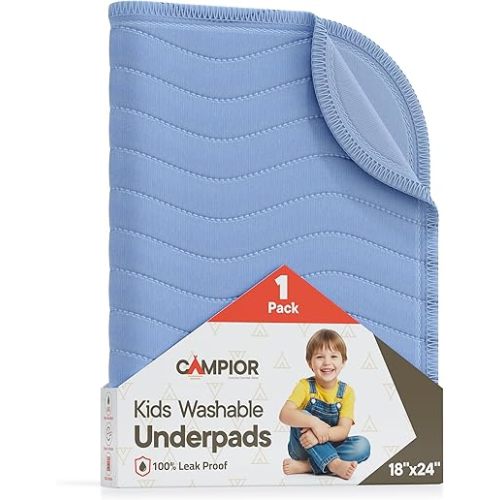 Washable Underpads Medium 18" x 24" (Pack of 1) - Reusable Waterproof Bed Pad for Babies and Kids Extra Heavy Absorbent Bedwetting Protection Soft Machine Washable, Blue