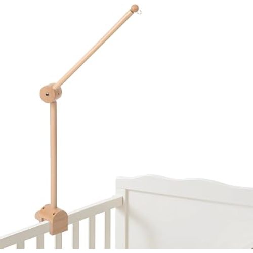 Baby Crib Mobile Arm, Wooden Mobile Arm for Crib, Optimum Slat Thickness for Crib 0.6-1'', 3D 360° Adjustable, Height Range 16.1-24.4'', Mobile Hanger for Crib Baby Boy Girl Nursery Decor