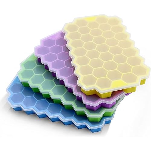 Ice Cube Trays for Freezer with Lid-37 Grid 4pcs Multicolor Silicone Ice Cube Tray with Lid for Small Ice Cube Molds,Easy-Release Reusable Ice Cube in Ice Bucket for Iced Coffee Cup