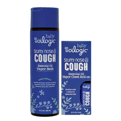 Oilogic Stuffy Nose & Cough Vapor Bath & Roll-On Essential Oil for Babies & Toddlers - Gentle Baby Bath Essentials Soothe & Comfort - Pediatrician-Tested & Safe for Babies