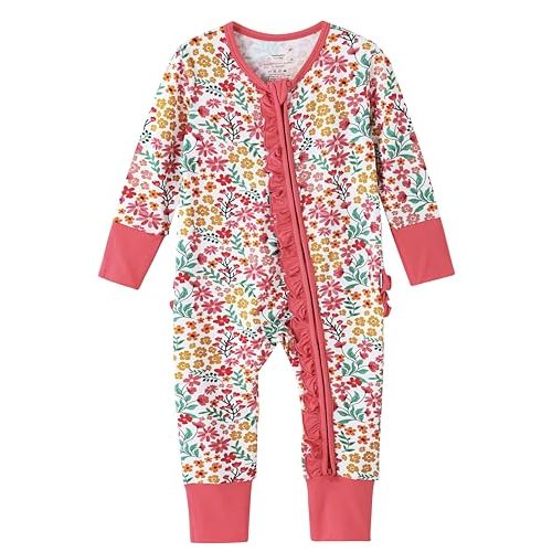 BambooBud Baby Girls Rompers Soft Infant Toddler Zippered Footed Romper Newborn Viscose from Bamboo Pjs