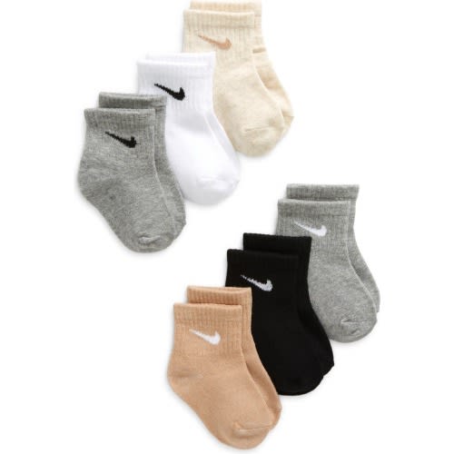 Baby Logo Assorted 6-Pack Crew Socks, 12-24M, Dark Grey Heather/ Black