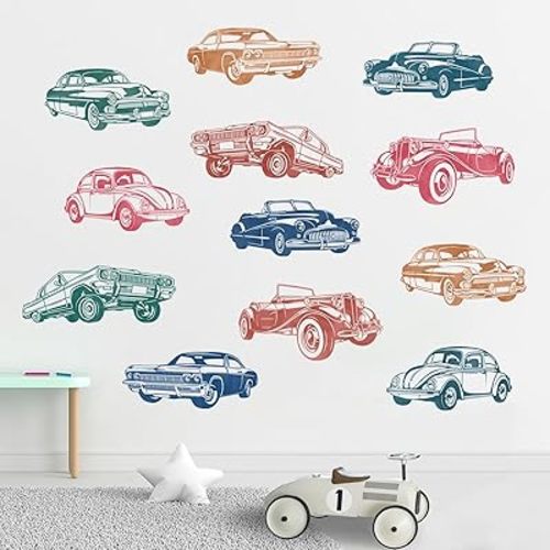 Yovkky Colorful Car Wall Decals Stickers, Watercolor Vehicle Transportation Toddlers Boy Nursery Decor, Vintage Home Decorations Kids Baby Bedroom Playroom Classroom Art