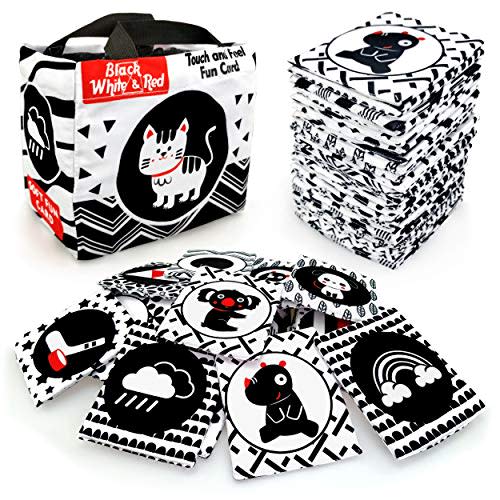 Black White Soft Flash Cards with Cloth Storage Bag for Baby and Infant, High Contrast Newborn Baby Toys for 0 3 6 9 12 Months Boys and Girls, Gifts for Baby Shower