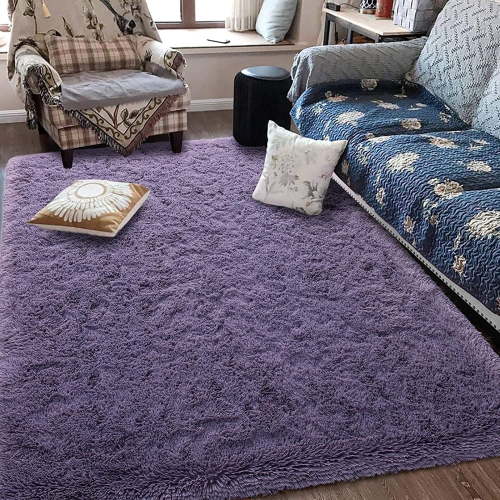 Noahas Soft Fluffy Area Rug for Living Room Bedroom Shaggy Accent Carpets for Kids Girls Rooms Gray Purple,5x8ft