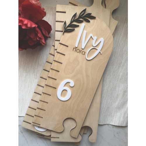 Birch/Maple Wood Greenery Puzzle Growth Chart: Engraved Wall Decor, Baby Shower Gift