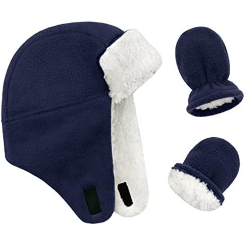 Baby Winter Hat Mittens Toddler Hats for Boys Girls Sherpa Lined Toddler Gloves Infant Baby Hat and Mitten Set