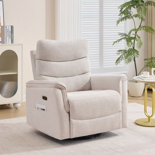 Latitude Run® 36''W Modern Oversized Chenille Power Recliner With Swivel And Glider Rocker For Nursery With Curved Arms | Wayfair