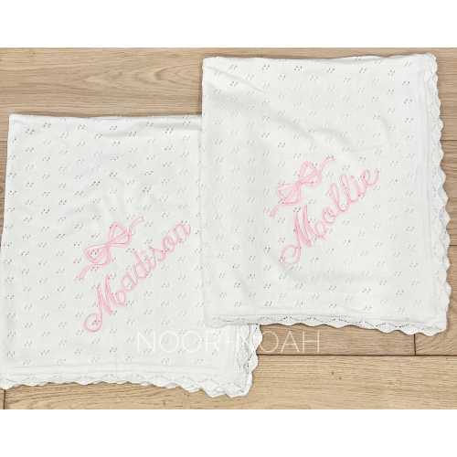 Personalized Knit Baby Blanket, Pointelle Cotton, Christening Gift