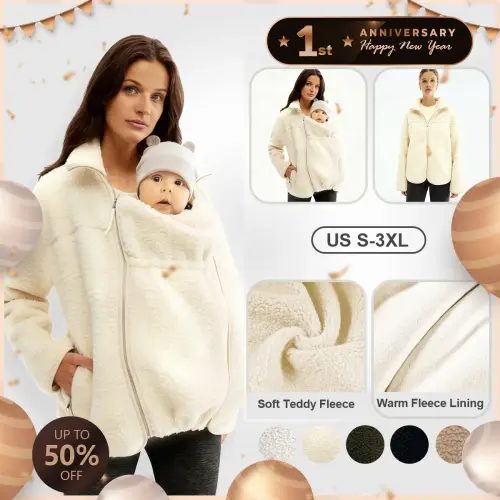 Pwest MAMA Women Before & After Babywearing Fleece Jacket Soft Teddy Fleece, Long-sleeve Zippered Jacket with Pocket, Detachable Babywearing Panel, Winter Warmth, 2 in 1 Design-Cream-BlackFriday - TikTok Shop