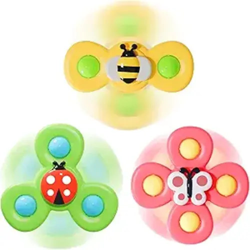 LiKee Strong Suction Cup Fidget Rotating Sensory Bath Toys for Baby Christmas Stocking Stuffers, Airplane Car Travel Table & Window Toys for Toddler Boys and Girls, 10+ Months