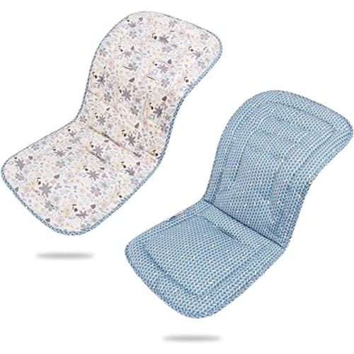 Baby Stroller Cushion,Infant Car Seat Insert-Reversible Universal Breathable and Soft Newborn Stroller Mat,100% Cotton Cover Toddler Seat Pad Liner-34x78cm,1 Pack(Colorful Flowers+Blue Triangle)