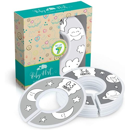 Baby Nest Designs Baby Closet Dividers for Nursery UNISEX Baby Clothes Organizer - 7x from Newborn Infant to 24 Months, Newborn Essential, Use with Baby Hangers - Clouds