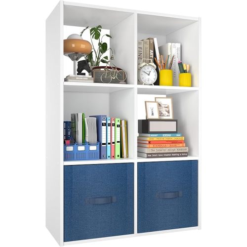 PrimeZone Stackable 6 Cube Storage Organizer: Wood Cubes Shelf Fits Cubby Bins - Square Cubicle Bookshelf Cabinet for Closet Bedroom - Open Storage Shelf for Toy Clothes Book Organization, White