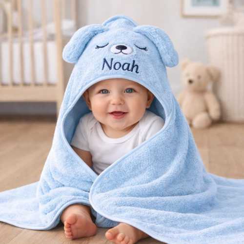 Personalized Baby Hooded Towel, Custom Name Baby Bath Towel, Cute Animal Hooded Towel, Soft Cotton Baby Shower Gift, Panda Deer Puppy Towel