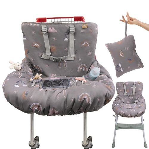 Shopping Cart Cover for Baby Girl & Boy | Water Resistant High Chair Cover w/Phone Pouch & Pocket | Gender Neutral Cart Cover for Babies | Padded Grocery Cart Cover for Baby | (Grey)