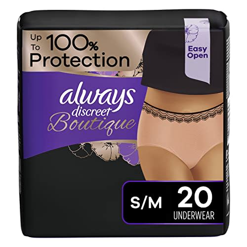 Always Discreet Boutique, Incontinence & Postpartum Underwear For Women, High-Rise, Size Small/Medium, Rosy, Maximum Absorbency, Disposable, 20 Count