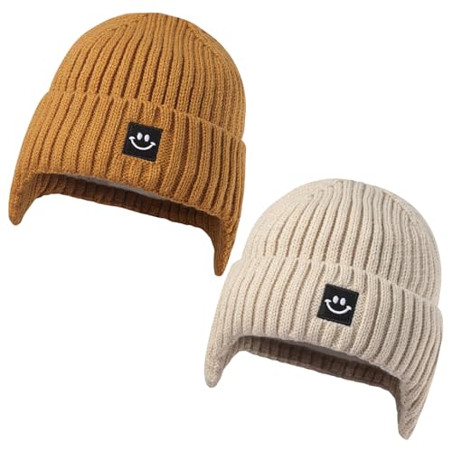 MaxNova 2 Pack Baby Beanie Toddler Winter Hat with Earflap for Girls Boys 0-8 Years