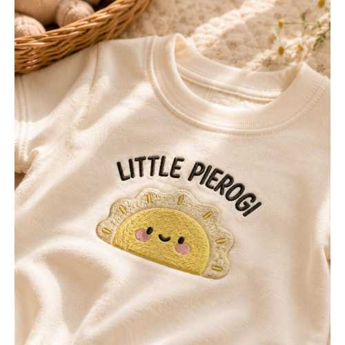 Little Pierogi Embroidered Baby Romper | Cute Polish Food Baby Bodysuit, Cream Newborn Outfit