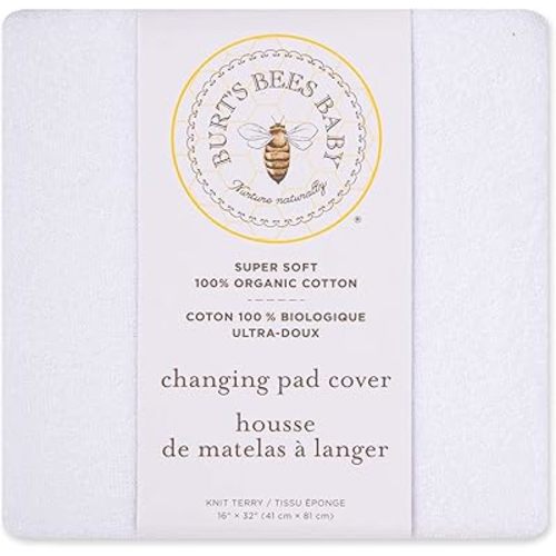 Burt's Bees Baby Unisex Baby Gift Set - Crib Sheet, Changing Pad Cover & Burp Cloths, 100% Organic Cotton Essentials Bundle
