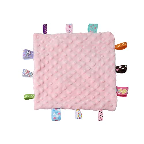 CREVENT Tag Security Blankets for Babies, Soft Small Loveys for Girls, Baby Comforter Sensory Blanket, Great Gifts for Birthday Baby Shower 10"X10" (Pink, Crib)