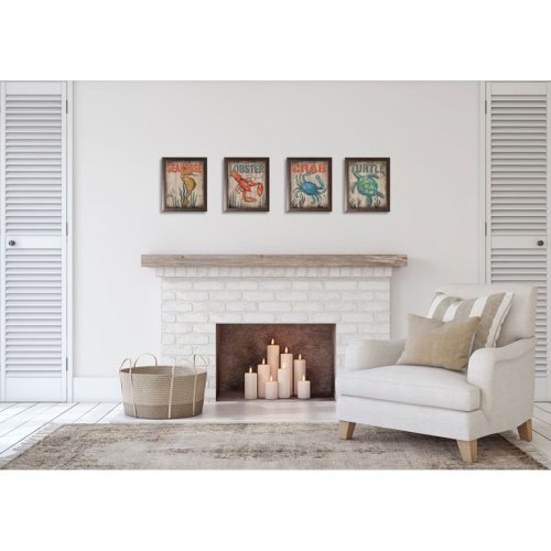 Gango Home Decor Under the Sea Creatures Coastal Wall Art; Four Multi-Color 8x10in Art Prints in Brown Frames