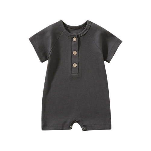 Odeerbi 0-2Y Newborn Boys Girls Cotton Jumpsuit Soft Summer Rompers Toddler Short Sleeve Solid Color T-Shirt Baby Clothes Dark Gray