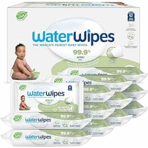 WaterWipes Plastic-Free Textured Clean, Toddler & Baby Wipes, 99.9% Water Based Wipes, Unscented & Hypoallergenic for Sensitive Skin, 60 Count (12 packs), Packaging May Vary