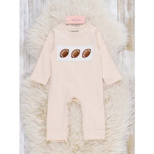 Tan Football Time Smocked Romper