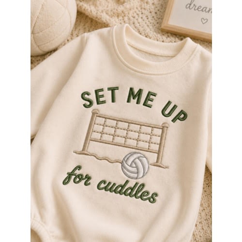 Set Me Up for Cuddles Volleyball Embroidered Baby Romper | Volleyball Net Bodysuit, Infant Outfit