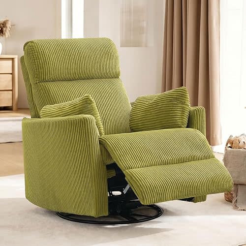 BOSMILLER 360°Swivel Recliner Chair, Nursery Chair with 2 Pillows, Rocker Chair with Soft Corduroy Fabric for Living Room, Bedroom