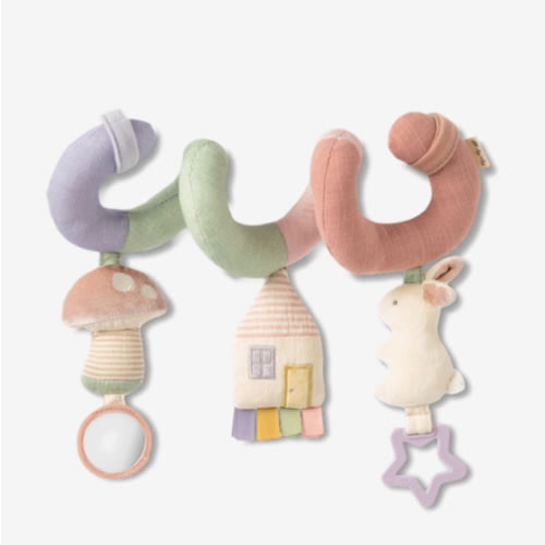 Itzy Ritzy Spiral Car Seat & Stroller Activity Toy - Stroller & Car Seat Toys for Ages 0 Months and Up - Hanging Toys Include Dangling Ring, Mirror and Textured Ribbons (Pastel Rainbow)