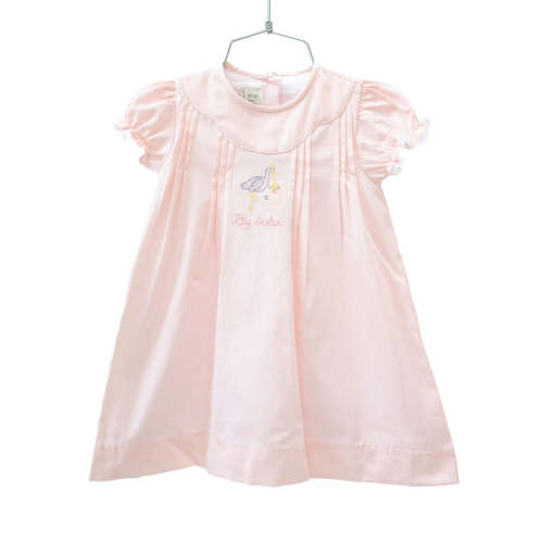 Big Sister Stork Embroidered Dress- Pink (4T)