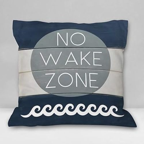 Burosev No Wake Zone Nursery Soft Throw Pillow Cover, Coastal Lake Quote Decorative Pillowcase, Nautical Nursery Lake House Decor Decorations for Home Bedroom Couch Sofa Baby Room(18x 18 Inch)