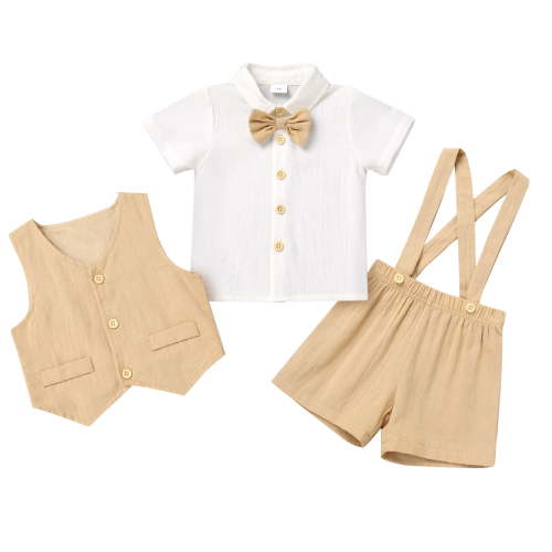 FYMNSI Baby Boy Baptism Clothes Suits Infant Gentleman Outfit Dress Shirt Vest Suspenders Short Pants 0-6 Months