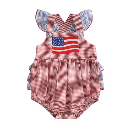 Socutebabe 4th of July Baby Girl Outfits Newborn American Flag Bubble Romper First Fourth Of July Clothes Memorial Day Onesie