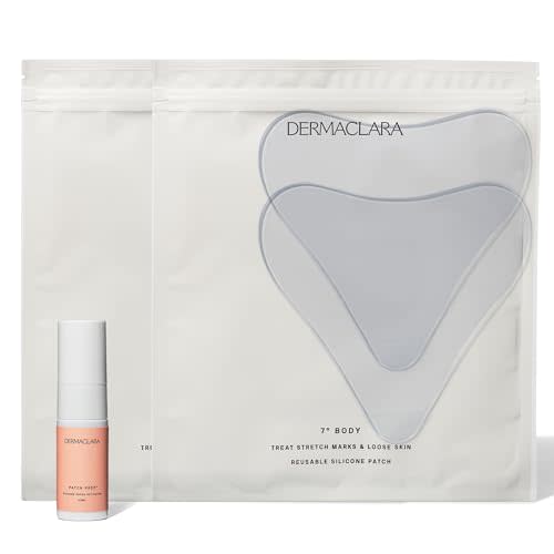 Dermaclara Large Body Patch - Pregnancy Stretch Mark Prevention & Removal, C Section Cover Up Belly Scar, Maternity Skincare, Silicone Gel Sheet, Reusable up to 30 Times - 2 Patches & Patch Cleanser