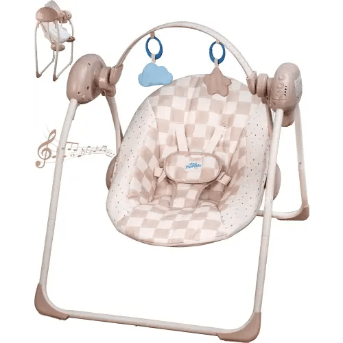 Baby Swings for Infants, Tiny Marvels Portable Swing with Adaptable Speed, Music, Removable-Toy-Bar, Foldable Infant Swing for Indoor and Outdoor Use, 0-9 Months 6-20 lbs(Sander Checker)