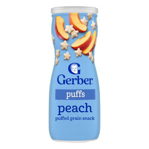 Gerber Snacks for Baby Grain & Grow Puffs, Peach, 1.48 oz Canister