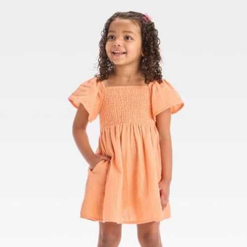 Toddler Girls' Gold Striped Short Sleeve Dress - Cat & Jack™ Peach Orange