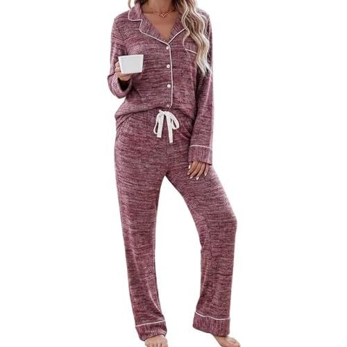 Leikar Button Down Pajamas for Women Soft Viscose Sleepwear Long Sleeve Pjs Set Nursing Postpartum Loungewear