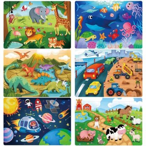BenBen Wooden Jigsaw Puzzles for Kids 3-6, 6 Pack 24 Pcs Preschool Learning Educational Toys