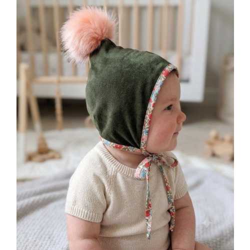 Merino Wool Pixie Hat with Liberty Trim – Baby Winter Bonnet, Sizes 0-36 Months