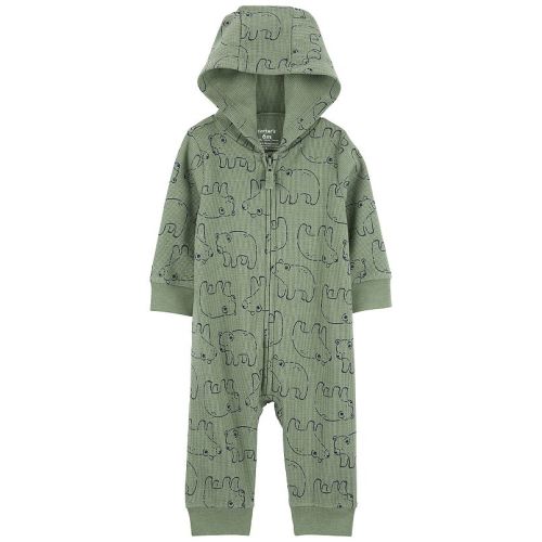 Baby Boy Carter's Bear Print Hooded Long-Sleeve Jumpsuit
