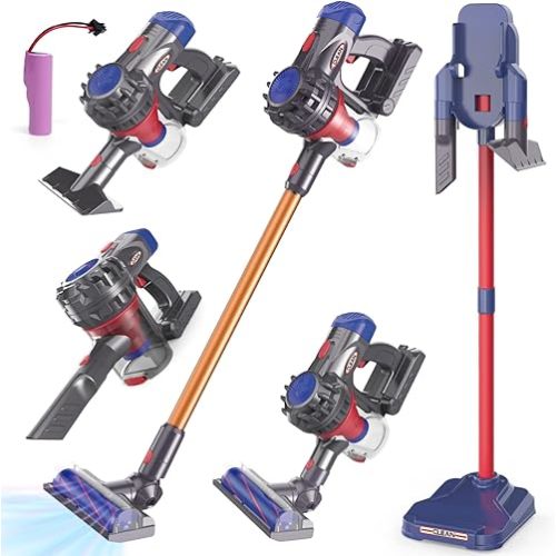 Kids Vacuum Toys with Rechargable Battery + Storage Stander, Toddler Vacuum Cleaner Set with Working Suction for Realistic Pretend Play Housekeeping Cleaning Toys for Kids Aged 3+